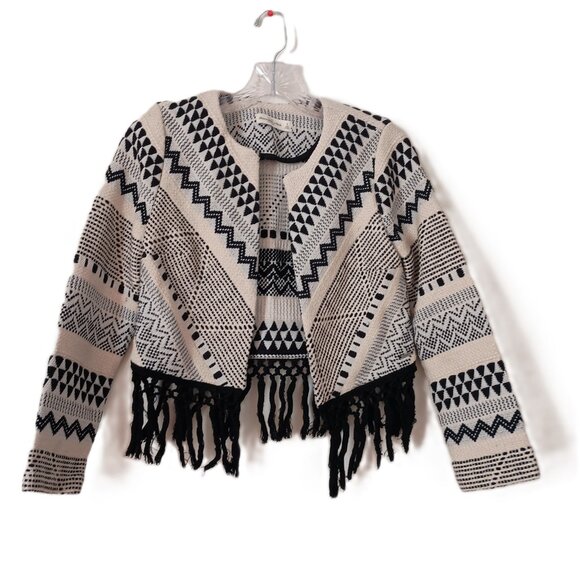 Abercrombie & Fitch Crop Tweed Fringe Black White Southwest Jacket Women's Sz S - Picture 16 of 16